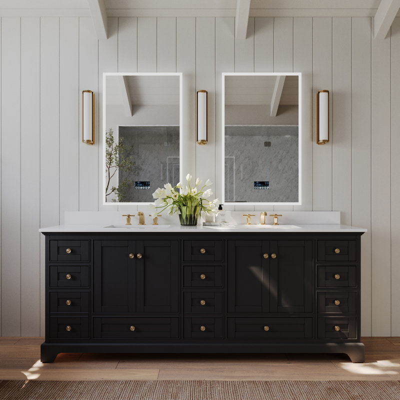 Brimfield 84'' Free Standing Double Bathroom Vanity, Black Onyx, Brushed Gold