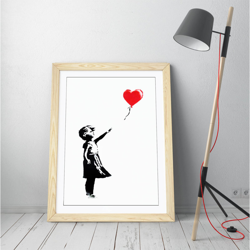 Balloon Girl - Single Picture Frame Painting on Canvas, White Framed, 35cm H x 26cm W x 2cm D