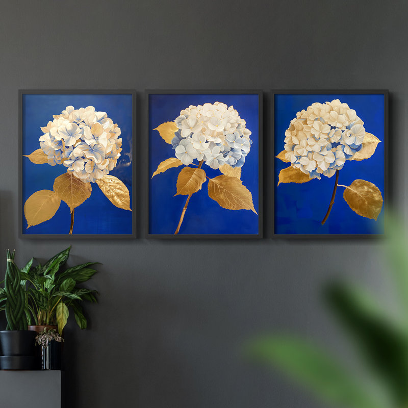 Étude florale, série XXX, ensemble de 3 estampes numériques, prêt à accrocher, Noir, noir, noir, noir, H 28 po x l 66 po
