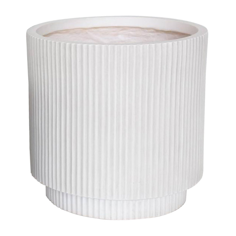 Concrete Effect Frostproof Outdoor Plant Pot, Garden Flower Pot, Cylinder Round Garden Planter with Drainage Holes, Outdoor Planter with Ribbed Pattern