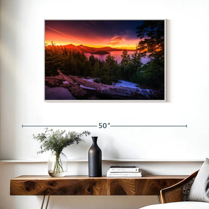 Majestic Crater Lake Sunset, Cadre flottant blanc, 37 po x 25 po