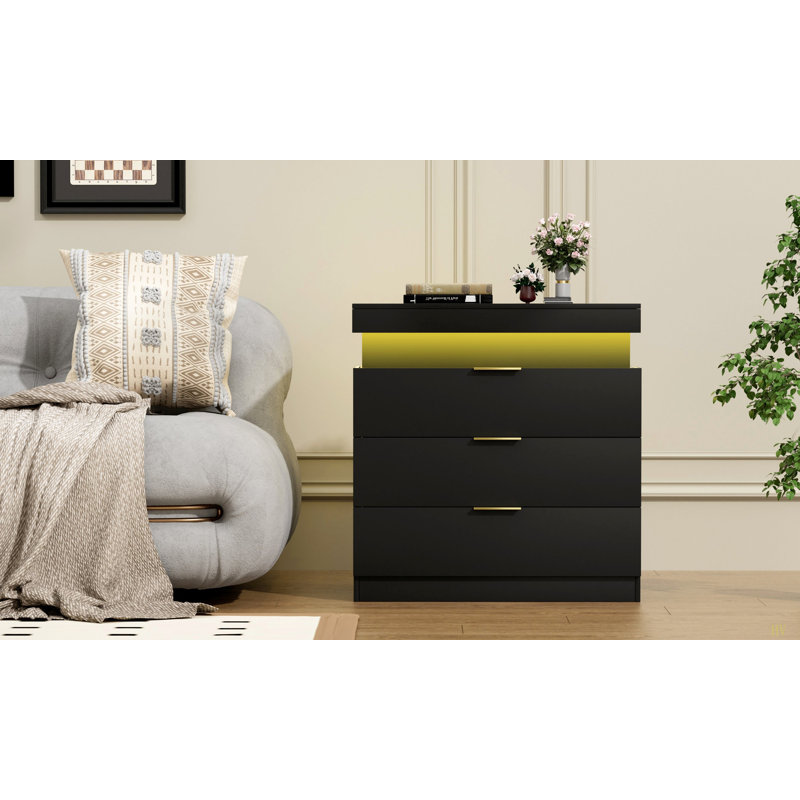 Nightstand With Charging Station And LED Lights,Night Stand With Sliding Top For Bedroom,Bedside Table With Drawers,Modern End Side Table.28.8''W X 17''D X 30.5''H.