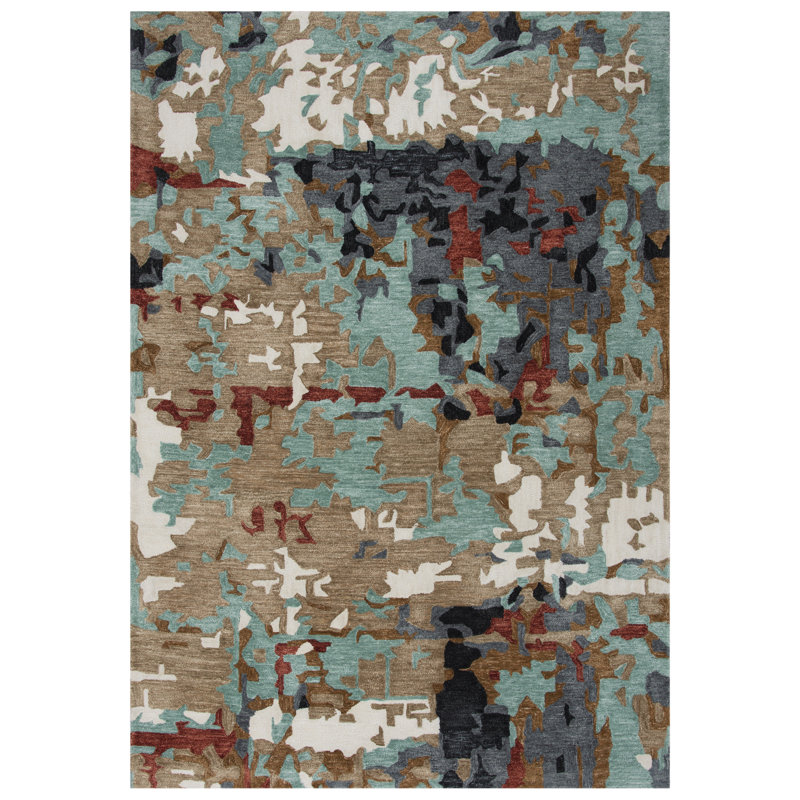 Tapis bleu / gris / brun touffeté à la main Valmir, Rectangle 8 pi 6 po x 11 pi 6 po