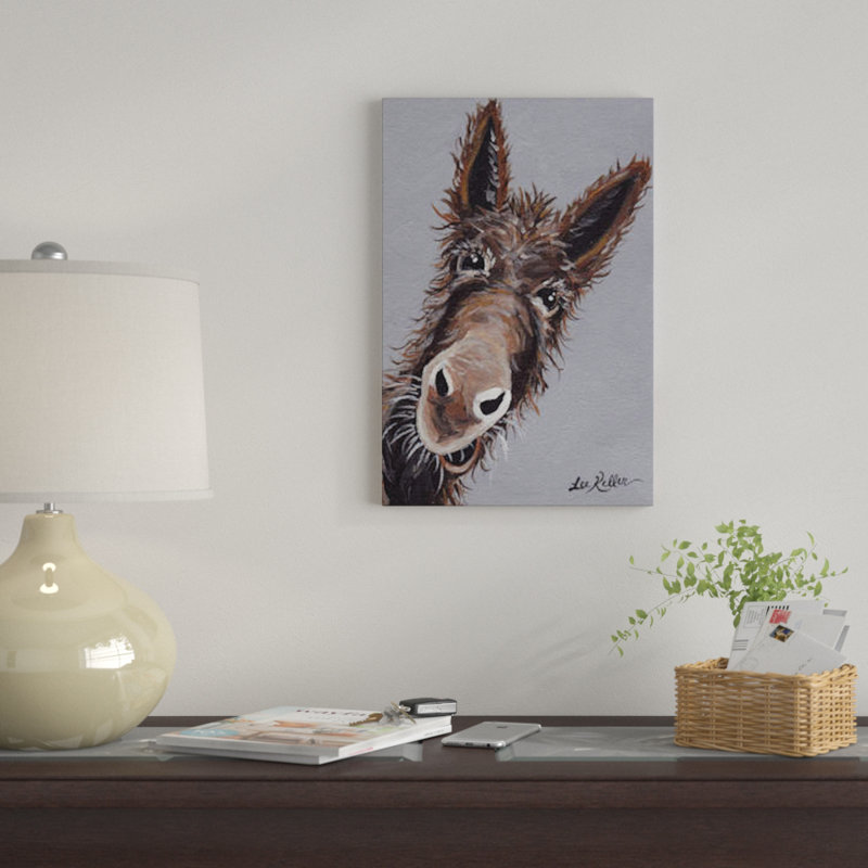 " Rufus The Donkey On Grey " by Hippie Hound Studios, 12" H x 8" W x 0.75" D, Wrapped Canvas, No Mat