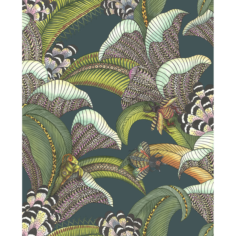 Ardmore-Jabula Hoopoe Leaves 33' L x 20.5" W Wallpaper Roll, Lime/Fuchsia/Dark Viridian