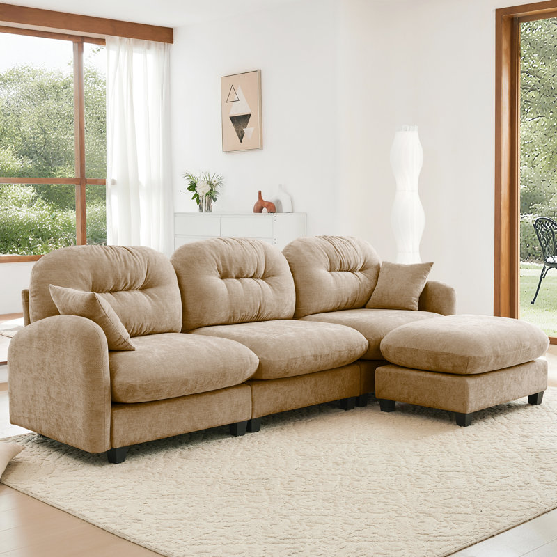 Coussin Canapé modulaire ergonomique modulaire en forme de L avec tissu chenille et chameau pour les espaces de vie