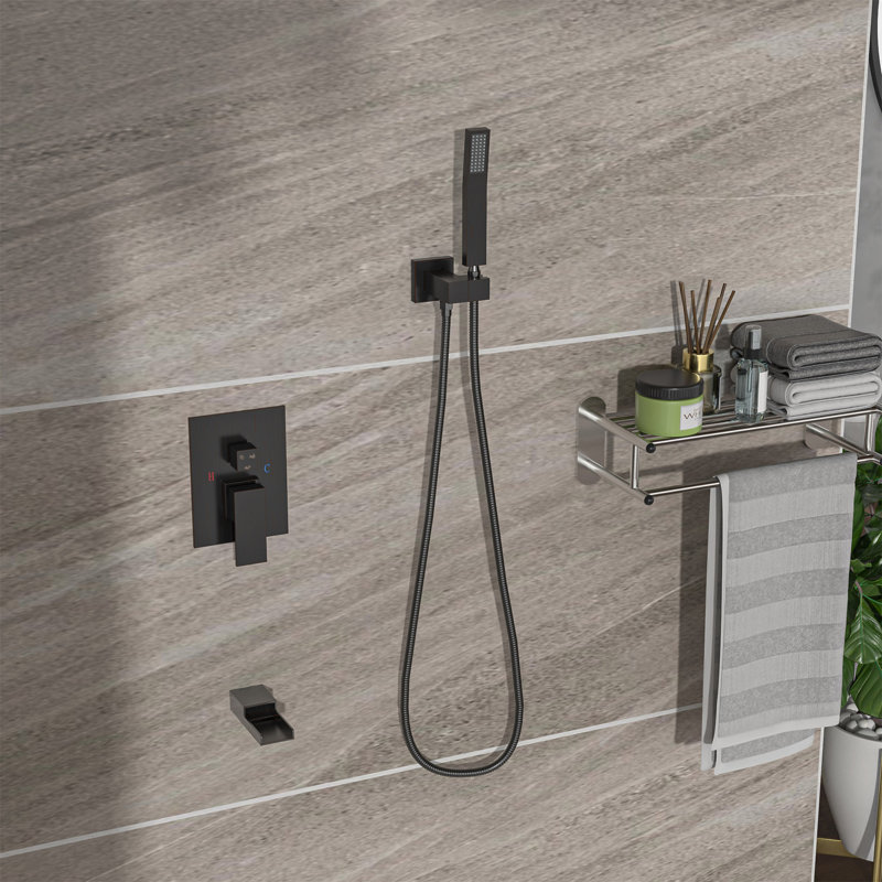 Shower System With Waterfall Tub Spout,10 Inch Wall Mounted Square Shower System With Rough-In Valve, Oil Rubbed Bronze