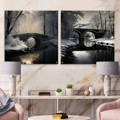 «Bridges Winter Scenery», ensemble de 2 art mural en verre acrylique Bridges