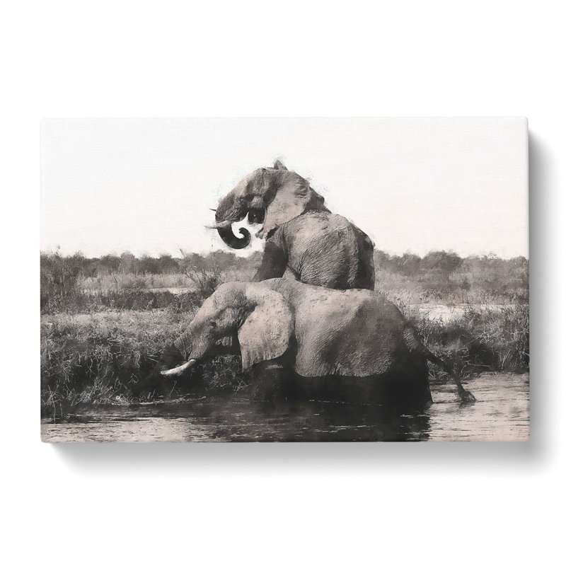 Two Elephants - Wrapped Canvas Print, 50cm H x 76cm W x 3cm D