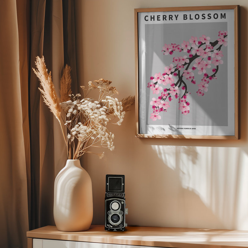 «Cherry blossom», art mural texturé encadré, Or, H 24 po x l 18 po
