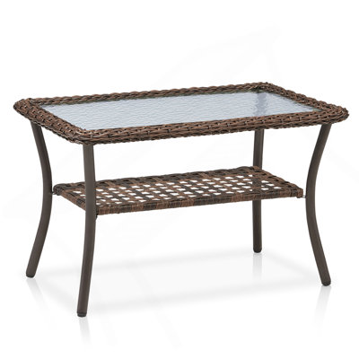 Table basse d'extérieur en osier, table de patio en rotin toutes saisons 20 po x 34 po x 20 po, table basse rectangulaire pour porche de terrasse avec balcon, brun