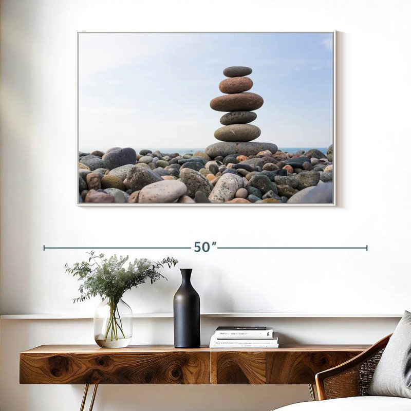 Pile de pierres de bord de mer, Cadre flottant blanc, 40 po x 27 po