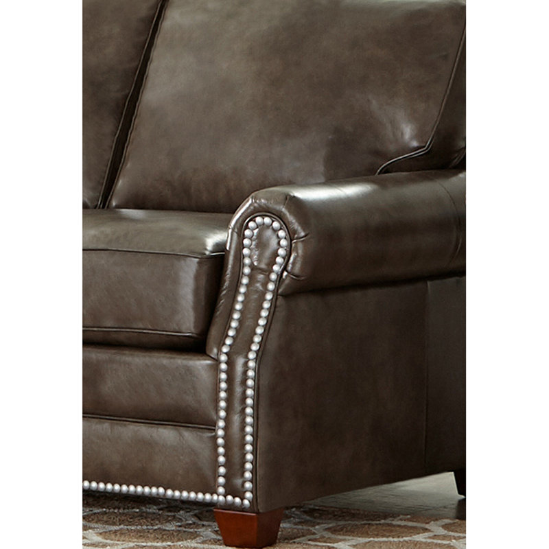 Abranda Genuine Leather Left Hand Facing Sleeper Corner Sectional, Gray Genuine Leather