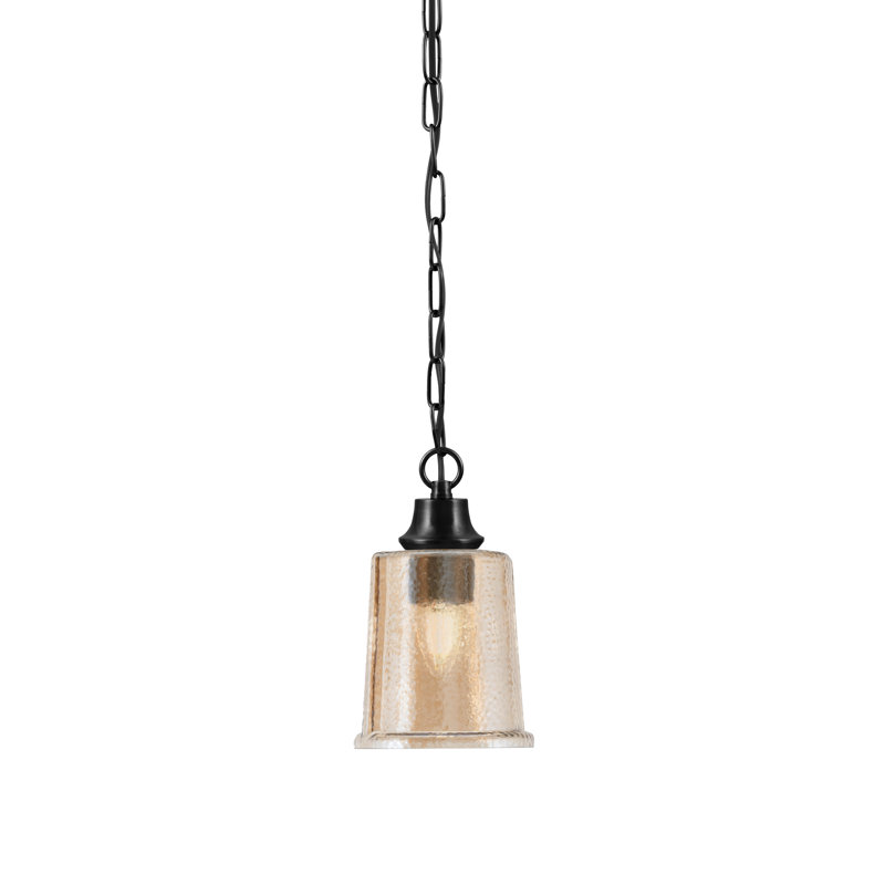 Luminaire suspendu Osgood suspendu au fini noir mat avec verre à bulles 5,25 po ambre, Colorful, Amber