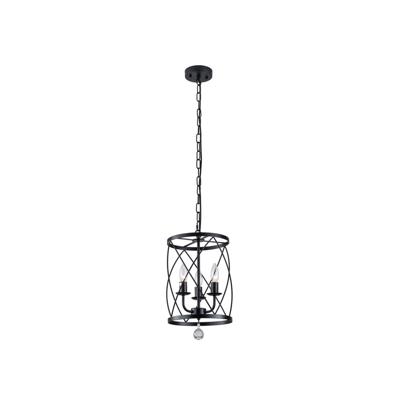 Luminaire suspendu en forme de tambour moderne à 3 lumières de style lustre noir mat