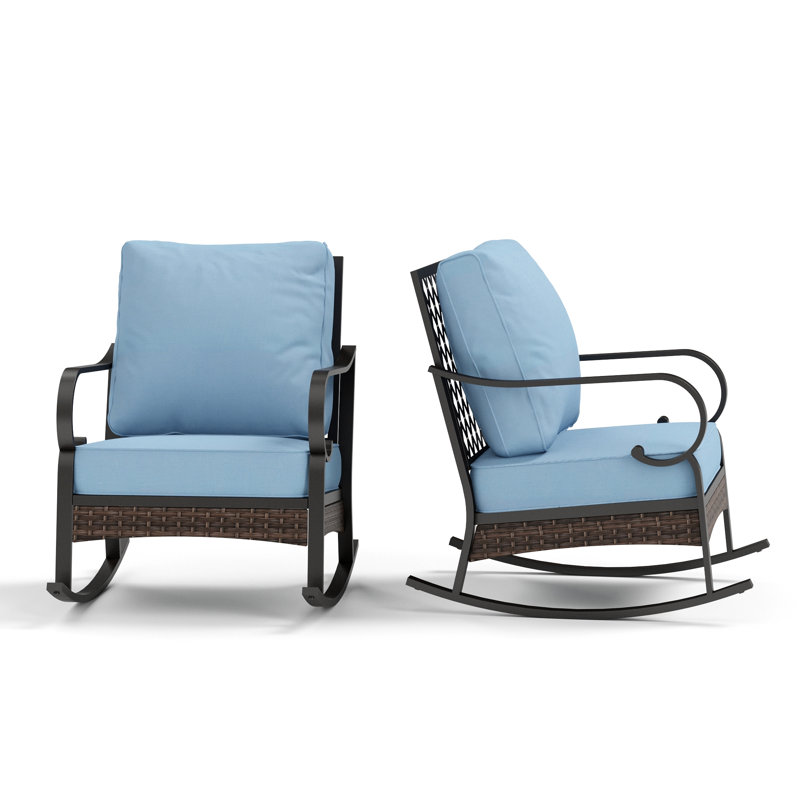 Chaise longue berçante et coulissante en métal, Coussin bleu / cadre noir