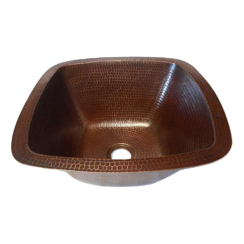15" Square Copper Kitchen Bar Sink, Brushed Sedona