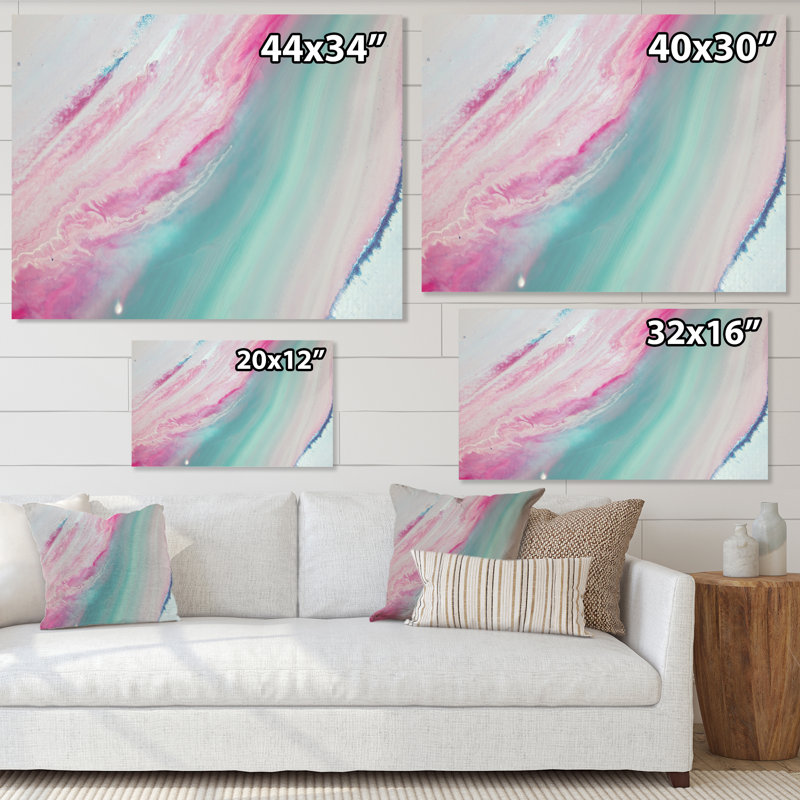 Marbre turquoise et marbre rose Flow Art IV - œuvre d'art moderne sur toile, H 24 po x l 36 po x P 1 po, Toile tendue