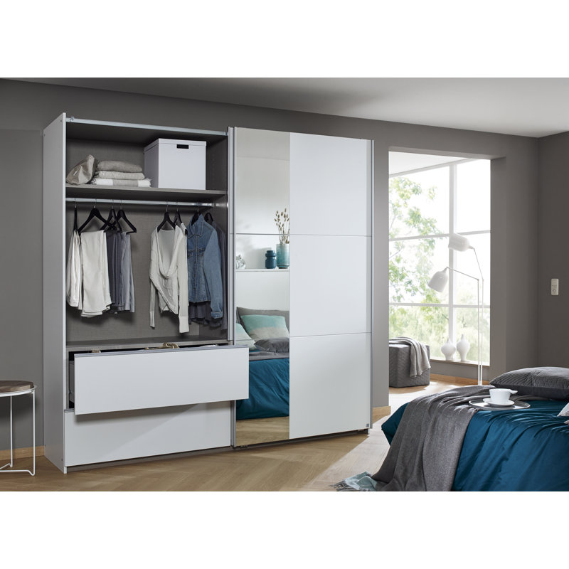 Sevilla 2 Door Manufactured Wood Wardrobe, 210cm H x 218cm W x 59cm D, White/Grey