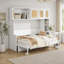 Lit escamotable avec bureau intégré et rangements en rotin, lit mural gain de place pour bureau à domicile et chambres d'amis-491248079