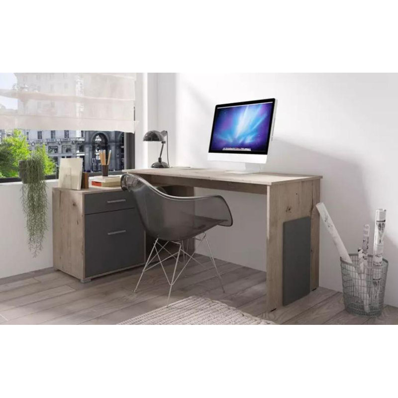 Como L-Shaped Metal Base Writing Desk, Oak Wellington