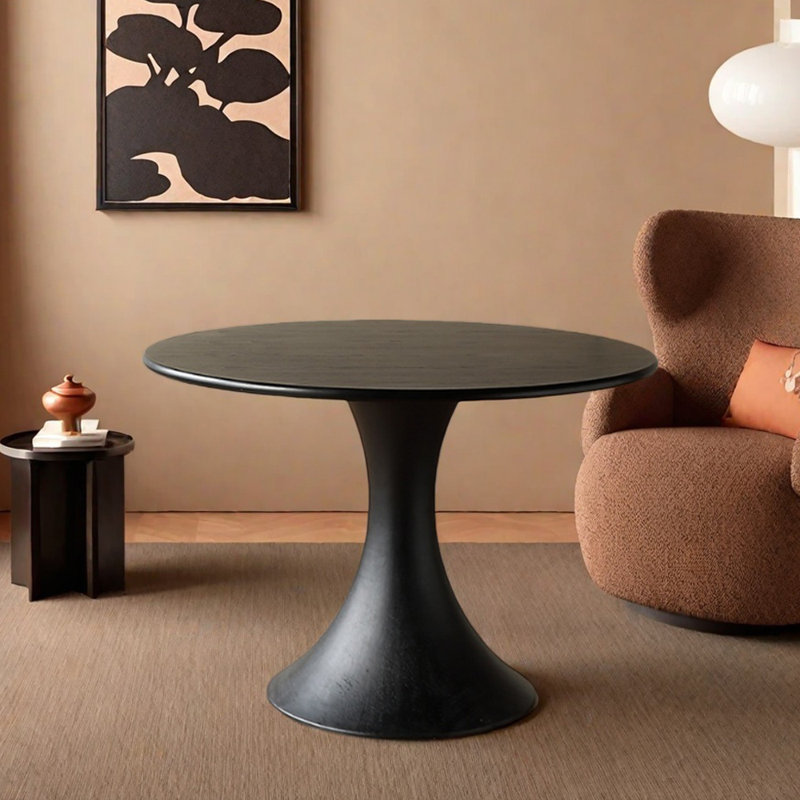 Table ronde noire simple et robuste en bois massif, H 29,52 po x L 43,3 po x l 43,3 po