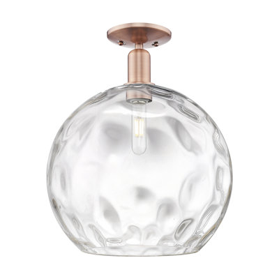 Arcadia - Champlon - 1 Light 13" Semi-Flush Mount - Antique Copper Finish - Clear Water Glass Shade
