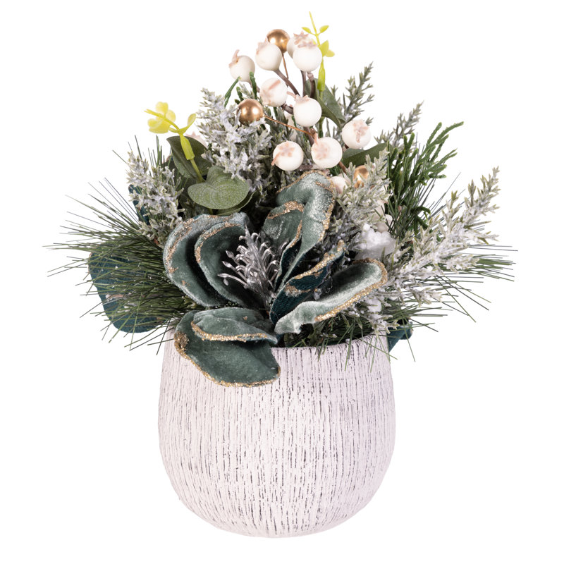 Décoration de table florale artificielle aux nuances d'émeraude, arbre de table en vase, 23 cm de hauteur