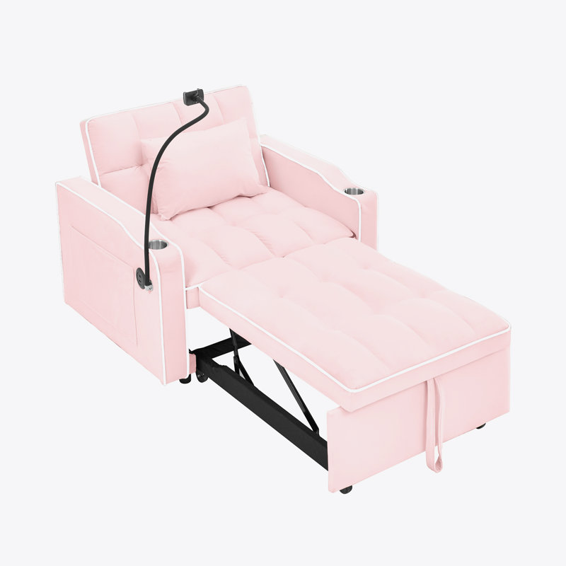 Convertible Pull Out Sleeper Chair, Pink Velvet
