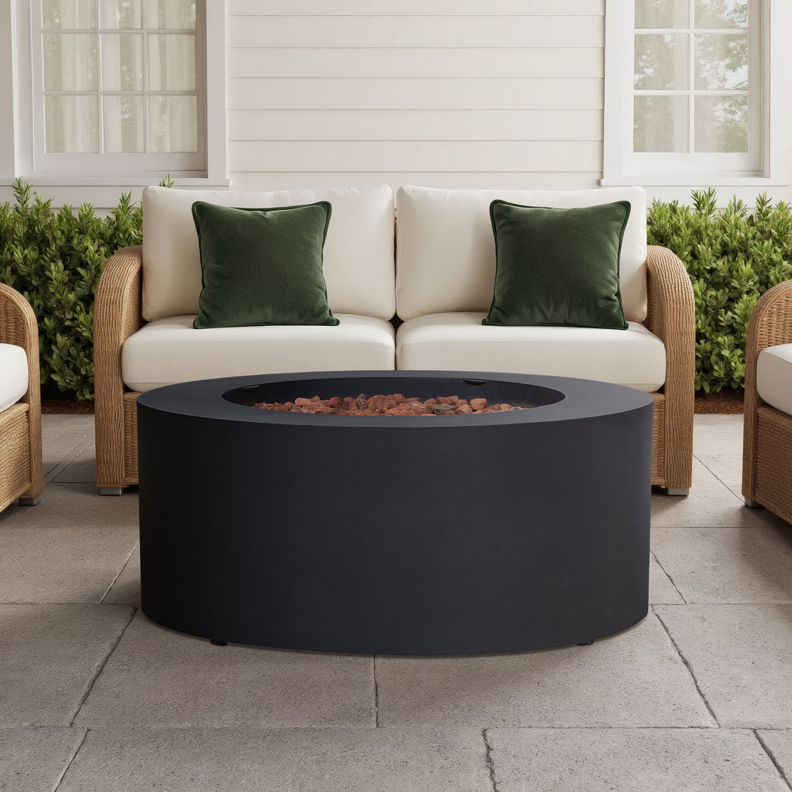AEGEAN 36" Round Steel Propane or Natural Gas Fire Pit Table by Real Flame, Black