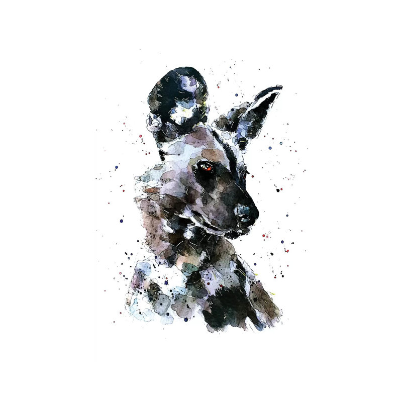 «African Wild Dog Pomp» par Edswatercolours - Toile tendue avec châssis sur toile tendue, H 18 po x l 12 po x 1,5 po