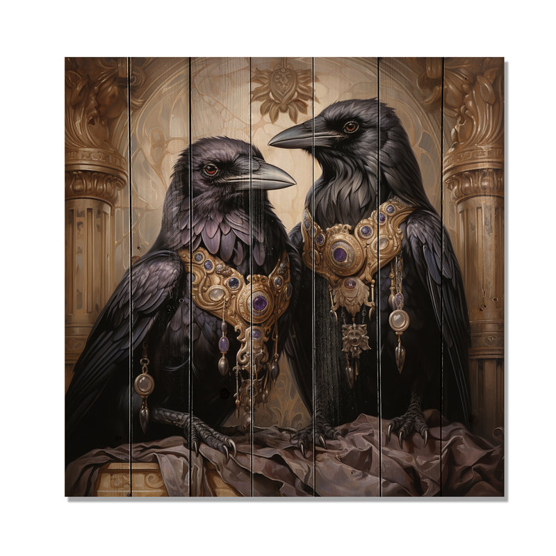 Corbeau Royal Majesty IV sur bois, H 15 po x l 15 po x P 0,78 po