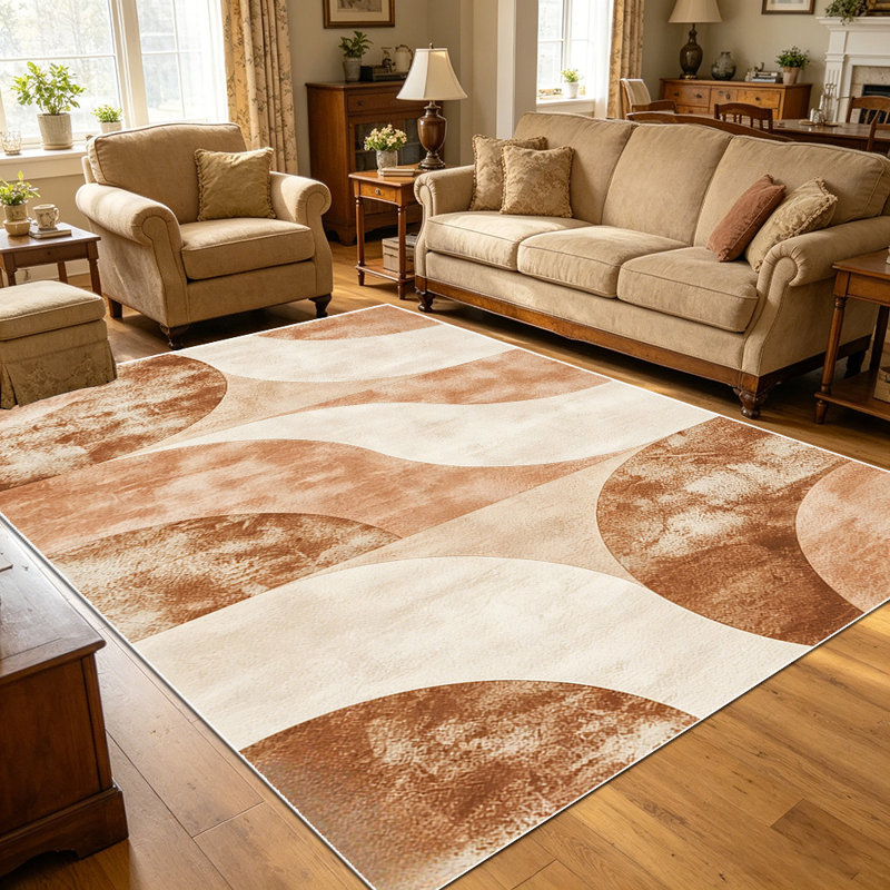 1PC Warm Neutral Boho Geometric Arch Pattern area rugs for Living Room, Soft and Comfortable, Suitable for all seasons, easy-to-maintain, machine washable Indoor floor mat, Under Table Farmhouse suitable for dining area, bedroom, entryway, kitchen,