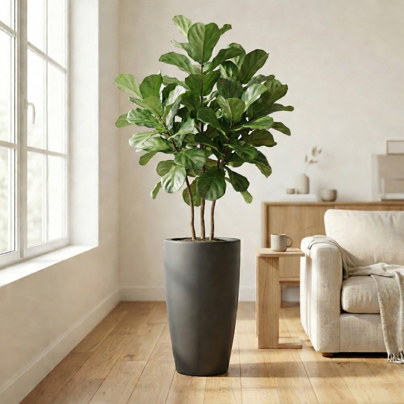 ECOBO Eco-Friendly Round Pot Planter, VicenzaIndoor/Outdoor use,Four Season Use, 28" H x 15.5" W x 15.5" D, Solid Gray