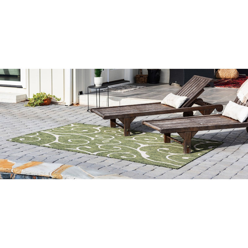 Outdoor Kona Area Rug Moss Color, Rectangle 6' x 9'