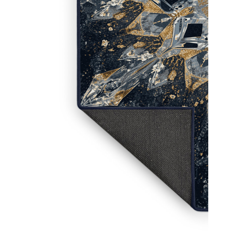 Soft Plush Feliz Christmas Modern & Contemporary Abstract Area Rug in Gray – Navy Binding, 5x7