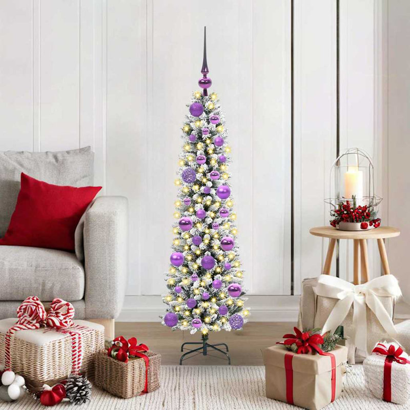 Artificial Christmas Tree with 150 LEDs Green and white 120 cm, Purple