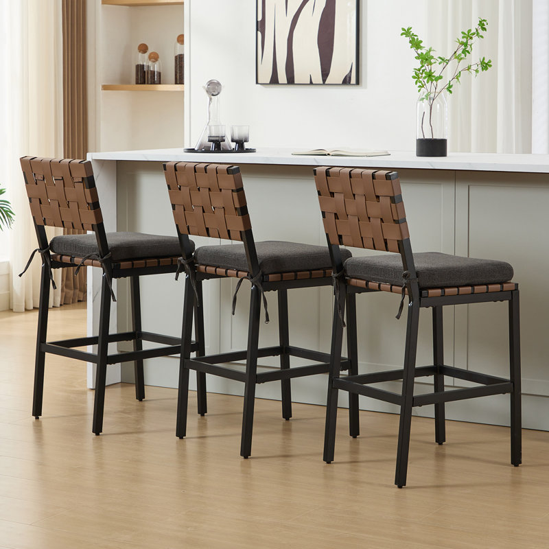 Counter height bar stools upholstered 26'' with Metal Frame, Brown