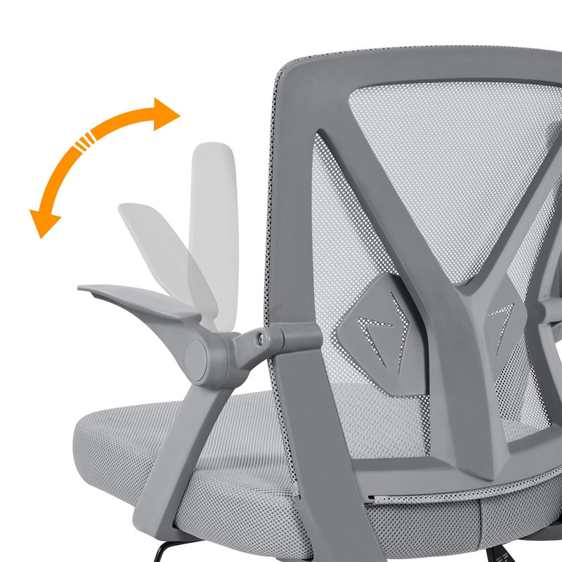 Mesh Desk Chair with Flip-up Armrest, Grey, Grey