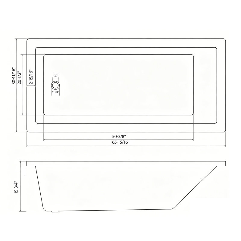 66,00 x 31,00 x 16,00 66,00 po - Baignoire de trempage encastrée en acrylique - Blanc brillant 1 pièce encastrée en acrylique Design ergonomique blanc