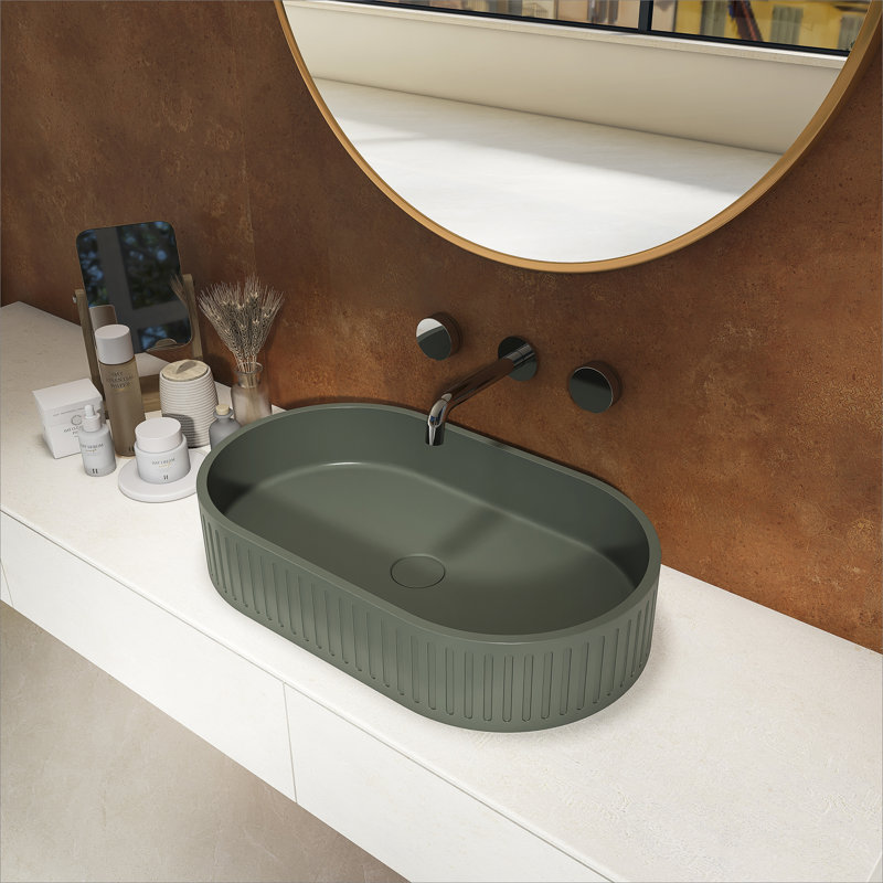 Lavabo de salle de bain ovale moderne en béton vert foncé 23,6 po