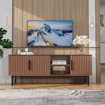 Modern TV cabinet with grooved doors for 75" TV