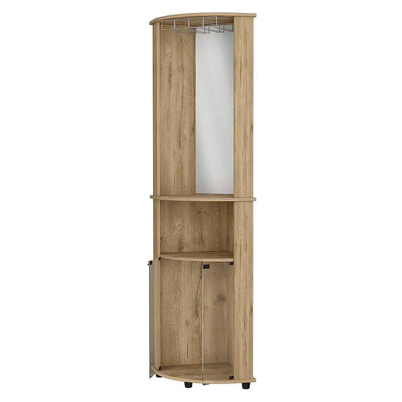 Bar d'angle 2 portes 2 tablettes avec support en verre Macadamia, Brun