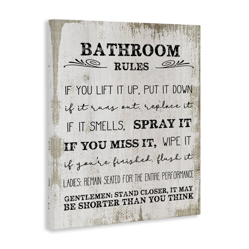 "Bathroom Rules", art textuel sur toile surdimensionné surdimensionné par Daphne Polselli, H 48 po x l 36 po