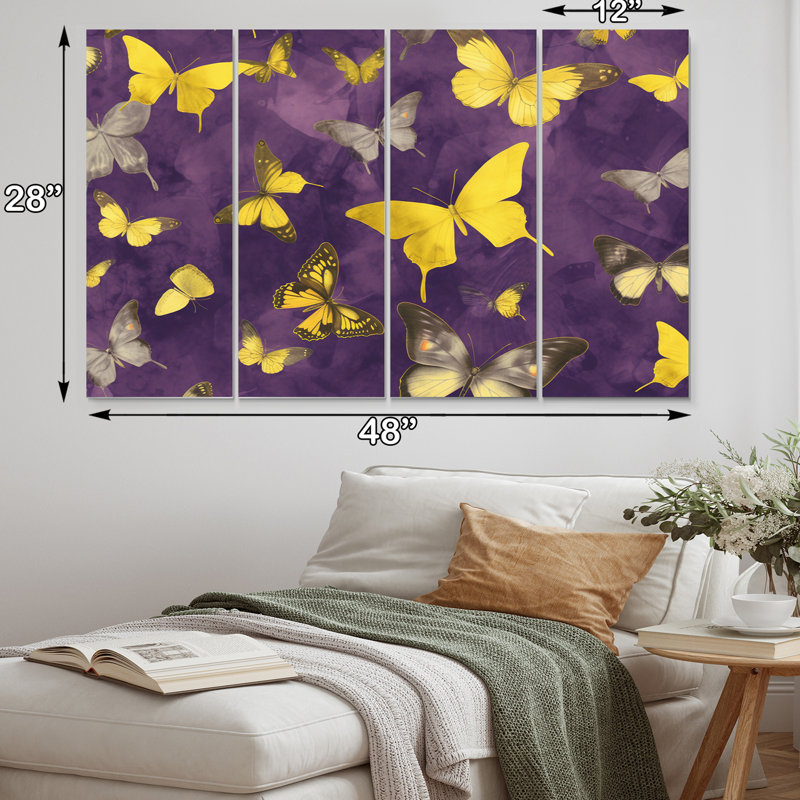 Papillon jaune et mauve 4 pièces