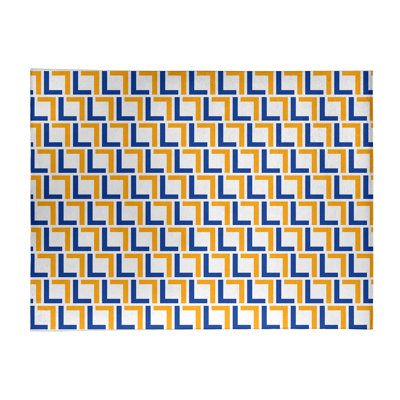 Tapis géométrique bleu / jaune / blanc