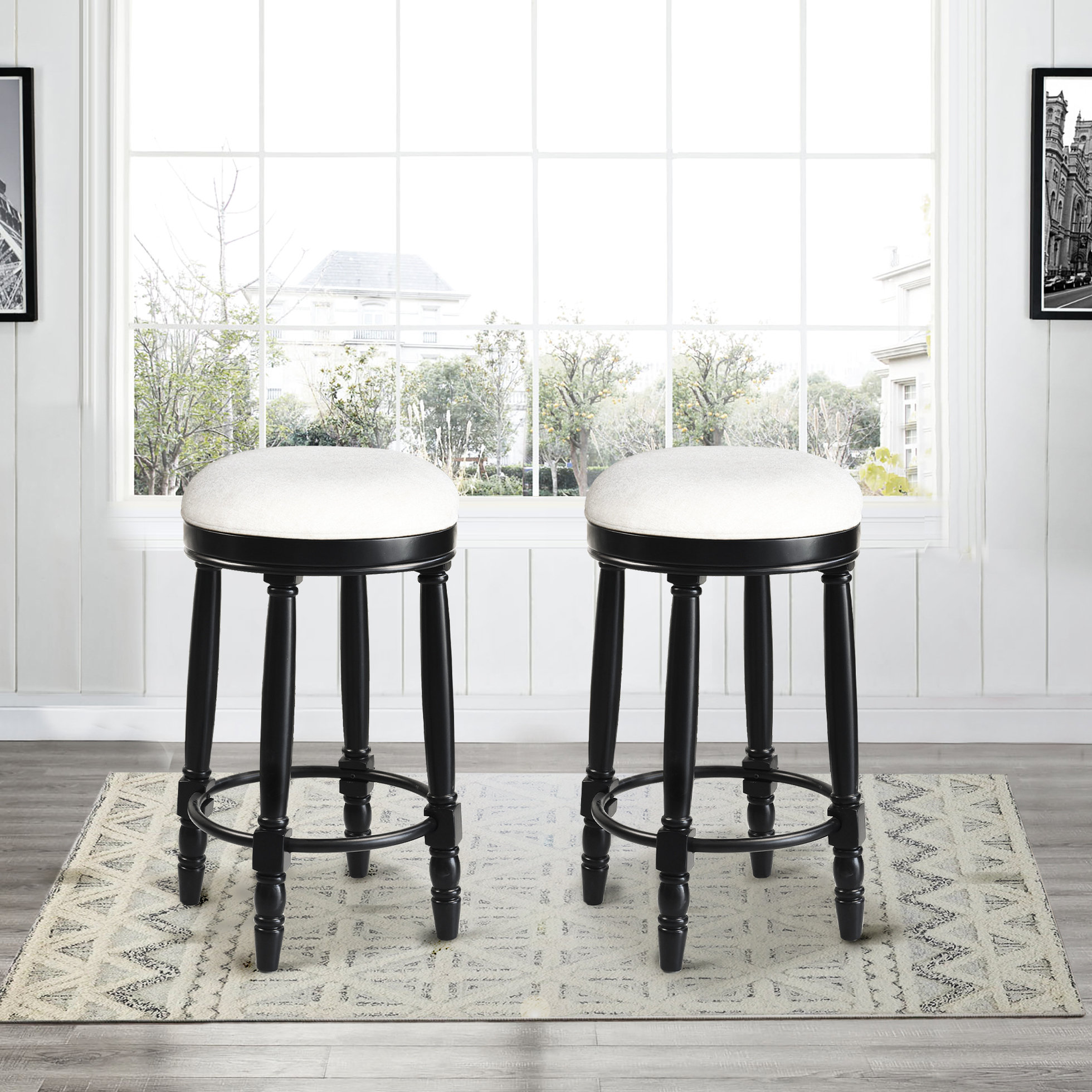 Alcott Hill® Of 2 360 Degree Swivel Bar Stools, Black Color With White ...
