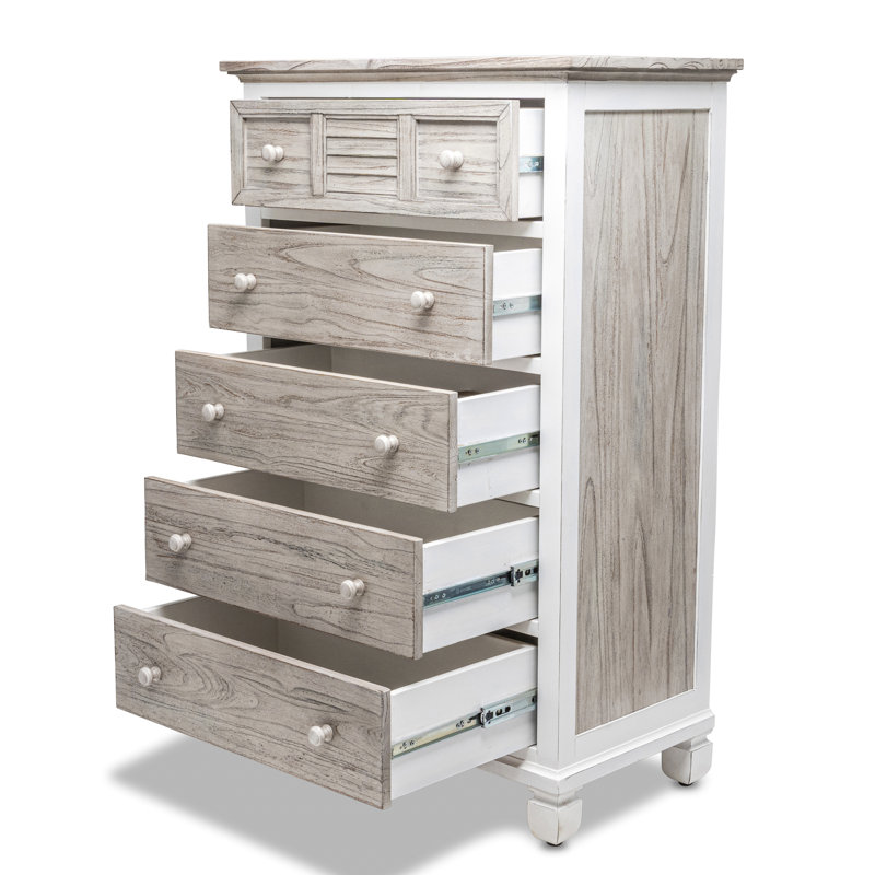 Commode à 5 tiroirs - finition gris pommelé et blanc de l'Islamorada