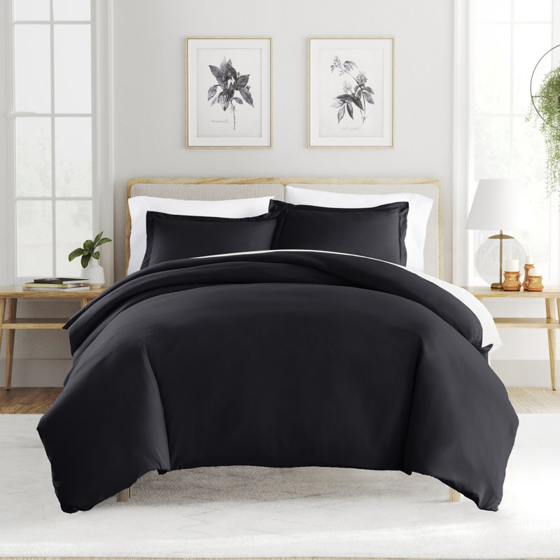 Super Soft Double Brushed Duvet Cover Set, Black, Full/Queen Duvet Cover + 2 Standard Shams