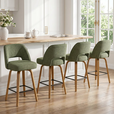 Tabouret de comptoir pivotant 26 po avec pieds en bois courbé au fini chêne naturel